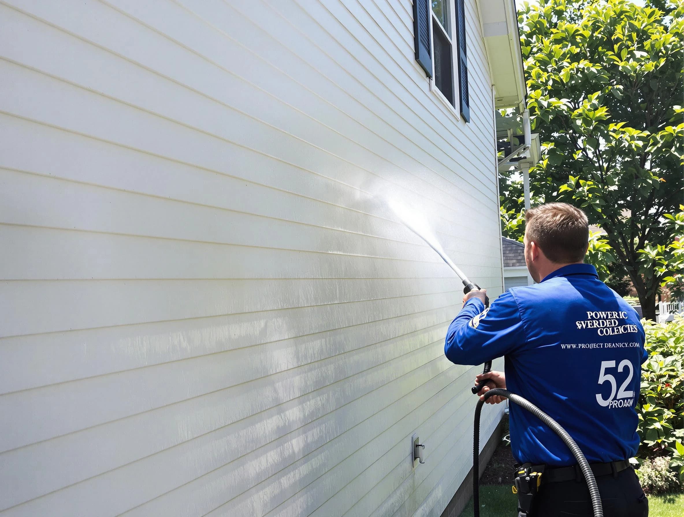 A Wadsworth Power Washing technician power washing a home in Wadsworth