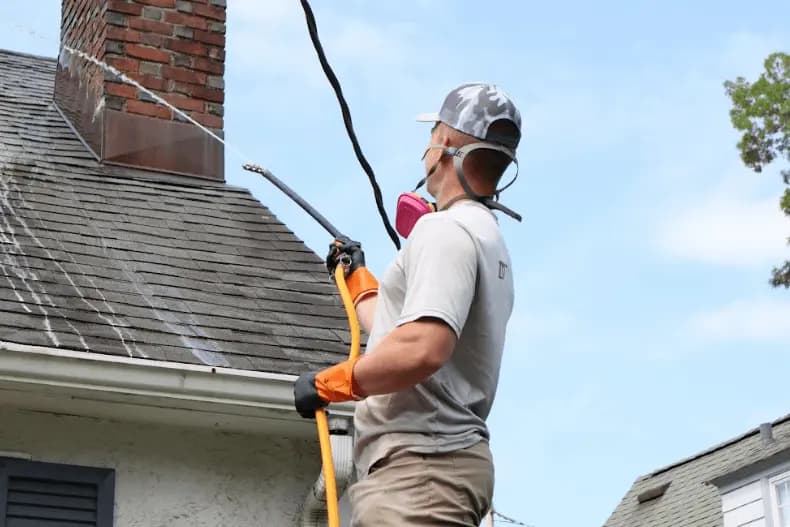 Wadsworth Power Washing professional performing gentle roof washing service in Wadsworth