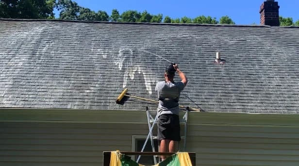 Before and after results of roof washing by Wadsworth Power Washing in Wadsworth